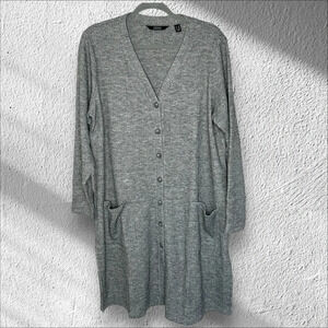 Dennis by Dennis Basso Ribbed Longline Gray Cardigan 1X Minimalistic Neutral